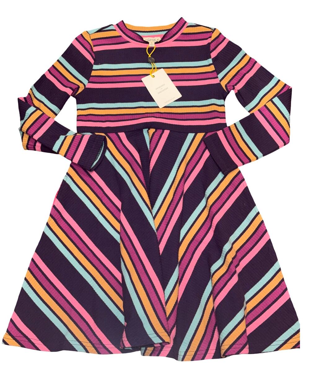 NWT Finding Foxtale Sz.6 Twist & Shout Ribbed Dress Long Sleeve Striped Colorful